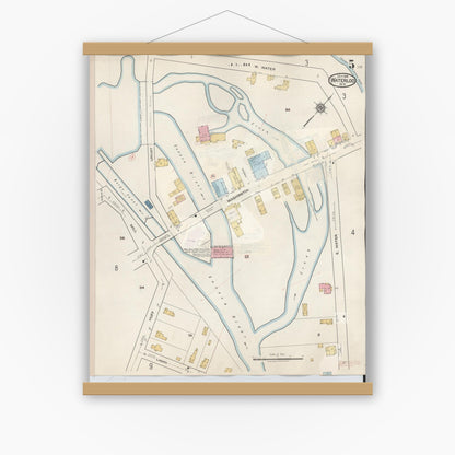 Old map wall art mockup — magnetic wood frame on white wall — Sanborn Fire Insurance Map from Waterloo, Seneca County, New York (1948), Sheet #0005