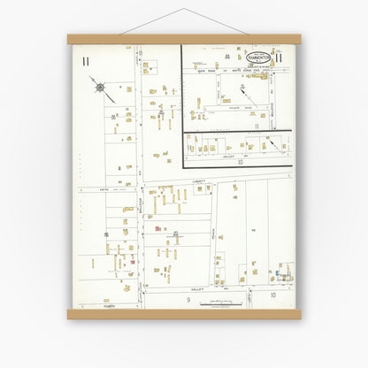 Old map wall art mockup — magnetic wood frame on white wall — Sanborn Fire Insurance Map from Hammonton, Atlantic County, New Jersey (1923), Sheet #0011