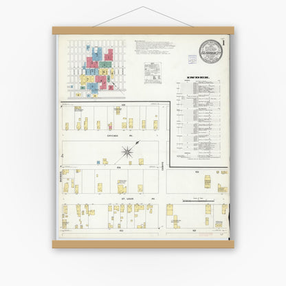 Old map wall art mockup — magnetic wood frame on white wall — Sanborn Fire Insurance Map from Egg Harbor City, Atlantic County, New Jersey (1908) - Complete Map Set