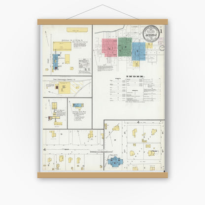 Old map wall art mockup — magnetic wood frame on white wall — Sanborn Fire Insurance Map from Gatesville, Coryell County, Texas (1902) - Complete Map Set