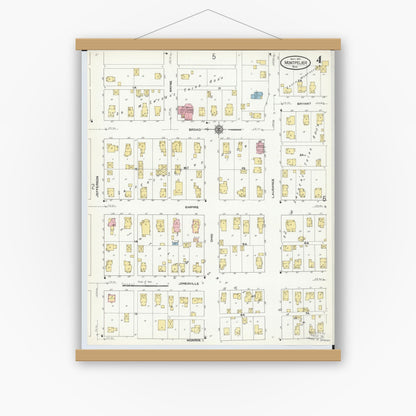Old map wall art mockup — magnetic wood frame on white wall — Sanborn Fire Insurance Map from Montpelier, Williams County, Ohio (1910), Sheet #0004