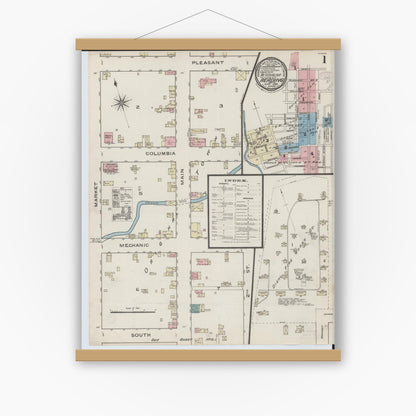 Old map wall art mockup — magnetic wood frame on white wall — Sanborn Fire Insurance Map from Reading, Hamilton County, Ohio (1886) - Complete Map Set