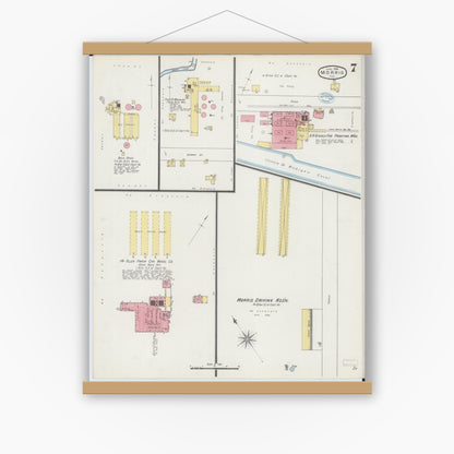 Old map wall art mockup — magnetic wood frame on white wall — Sanborn Fire Insurance Map from Morris, Grundy County, Illinois (1894), Sheet #0007
