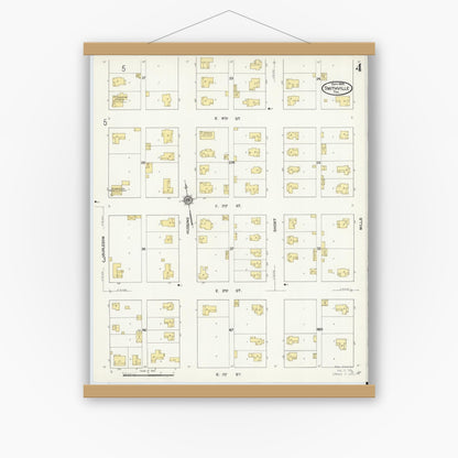 Old map wall art mockup — magnetic wood frame on white wall — Sanborn Fire Insurance Map from Smithville, Bastrop County, Texas (1909), Sheet #0004