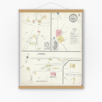 Old map wall art mockup — magnetic wood frame on white wall — Sanborn Fire Insurance Map from Chester, Morris County, New Jersey (1912) - Complete Map Set