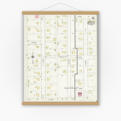 Old map wall art mockup — magnetic wood frame on white wall — Sanborn Fire Insurance Map from McKinney, Collin County, Texas (1914), Sheet #0003