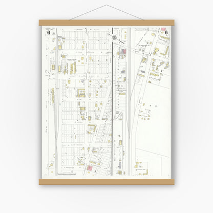 Old map wall art mockup — magnetic wood frame on white wall — Sanborn Fire Insurance Map from Odessa, Edger County, Texas (1934), Sheet #0006