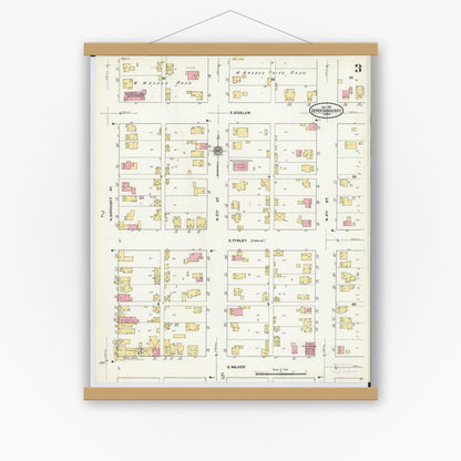 Old map wall art mockup — magnetic wood frame on white wall — Sanborn Fire Insurance Map from Upper Sandusky, Wyandot County, Ohio (1911), Sheet #0003