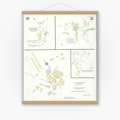 Old map wall art mockup — magnetic wood frame on white wall — Sanborn Fire Insurance Map from Grass Valley, Nevada County, California (1941), Sheet #0025