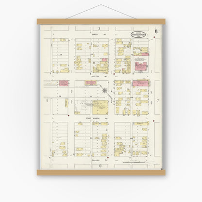 Old map wall art mockup — magnetic wood frame on white wall — Sanborn Fire Insurance Map from Port Arthur, Jefferson County, Texas (1915), Sheet #0006