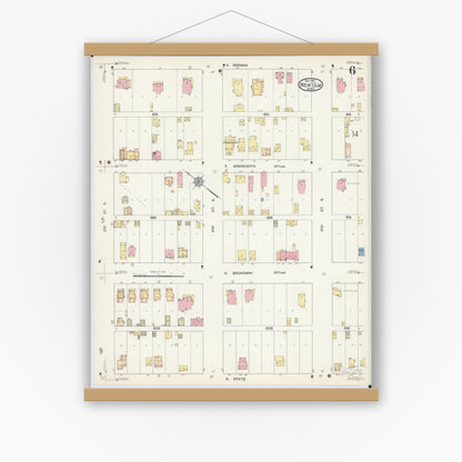 Old map wall art mockup — magnetic wood frame on white wall — Sanborn Fire Insurance Map from New Ulm, Brown County, Minnesota (1913), Sheet #0006