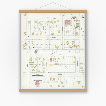 Old map wall art mockup — magnetic wood frame on white wall — Sanborn Fire Insurance Map from Howell, Livingston County, Michigan (1899), Sheet #0005
