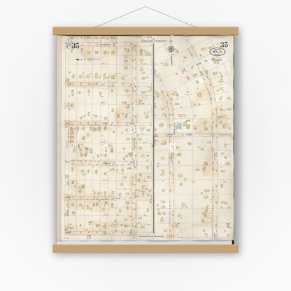 Old map wall art mockup — magnetic wood frame on white wall — Sanborn Fire Insurance Map from Hilo, Hawaii County, Hawaii (1957), Sheet #0035