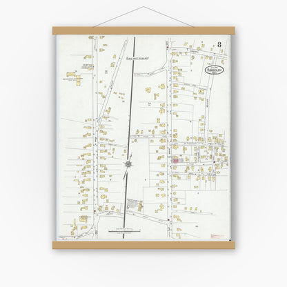 Old map wall art mockup — magnetic wood frame on white wall — Sanborn Fire Insurance Map from Randolph, Norfolk County, Massachusetts (1919), Sheet #0008