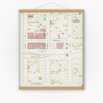 Old map wall art mockup — magnetic wood frame on white wall — Sanborn Fire Insurance Map from Lebanon, Laclede County, Missouri (1893), Sheet #0003