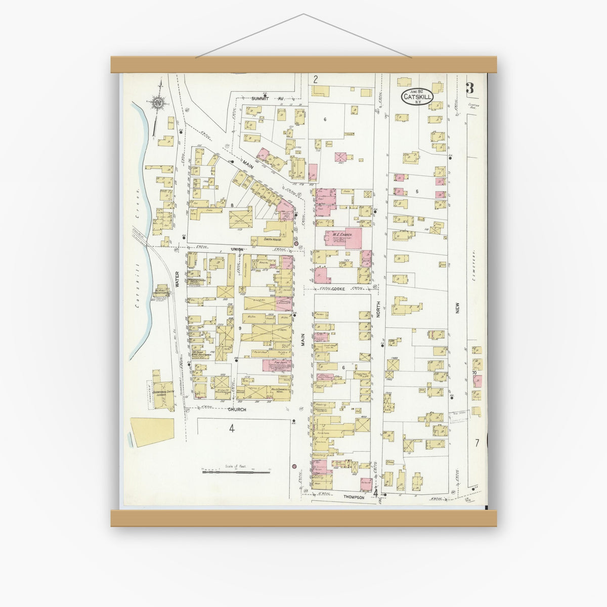 Old map wall art mockup — magnetic wood frame on white wall — Sanborn Fire Insurance Map from Catskill, Greene County, New York (1912), Sheet #0003