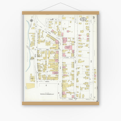 Old map wall art mockup — magnetic wood frame on white wall — Sanborn Fire Insurance Map from Catskill, Greene County, New York (1912), Sheet #0003