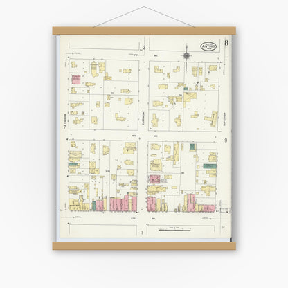 Old map wall art mockup — magnetic wood frame on white wall — Sanborn Fire Insurance Map from Antigo, Langlade County, Wisconsin (1909), Sheet #0008