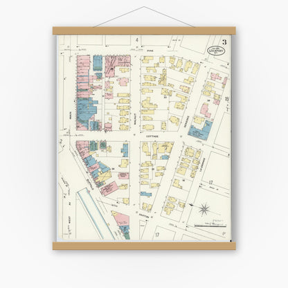 Old map wall art mockup — magnetic wood frame on white wall — Sanborn Fire Insurance Map from Lockport, Niagara County, New York (1909), Sheet #0003