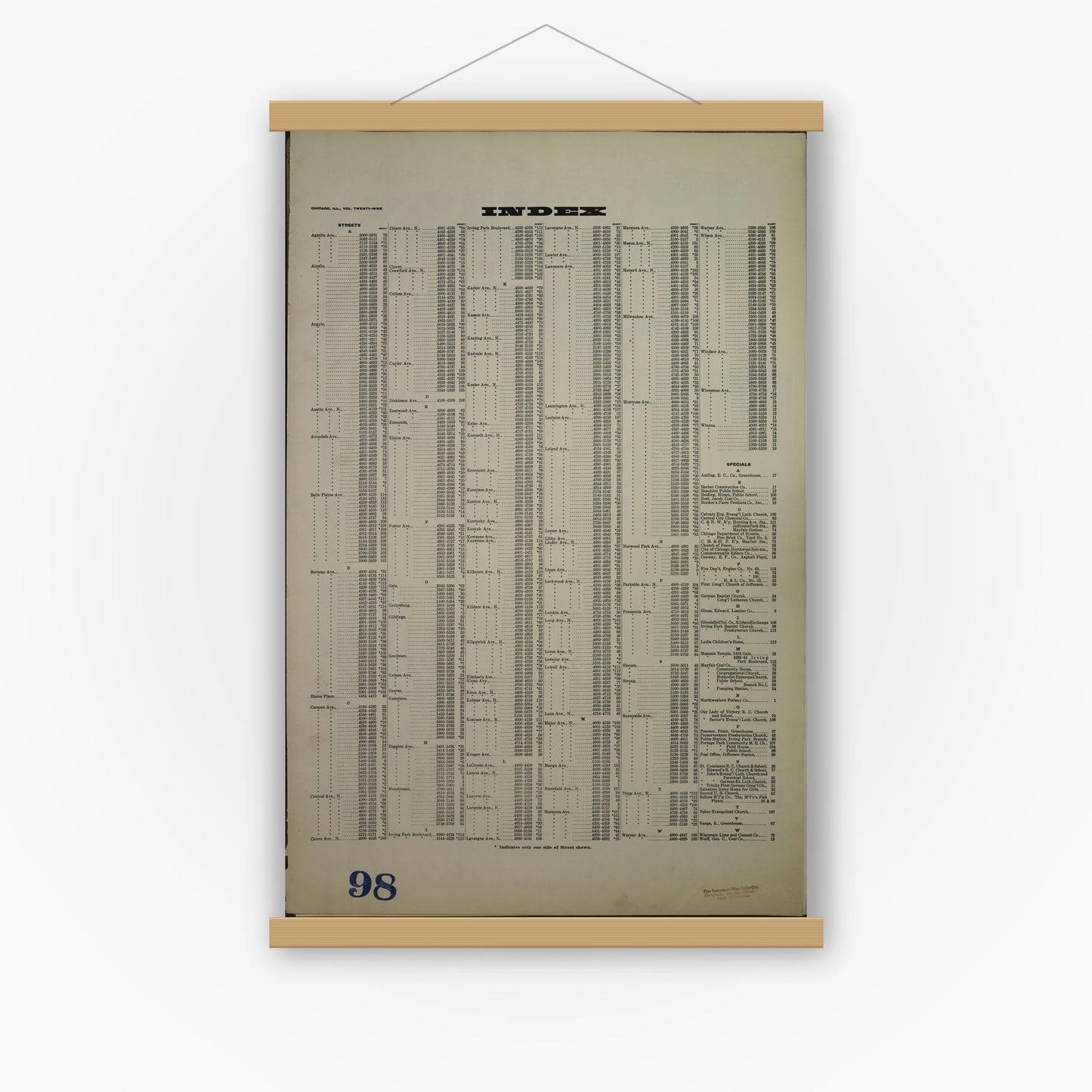 Old map wall art mockup — magnetic wood frame on white wall — Sanborn Fire Insurance Map from Chicago, Cook County, Illinois (1940), Sheet #0001