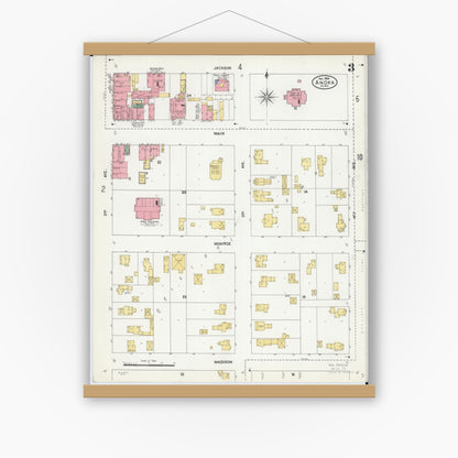 Old map wall art mockup — magnetic wood frame on white wall — Sanborn Fire Insurance Map from Anoka, Anoka County, Minnesota (1904), Sheet #0003