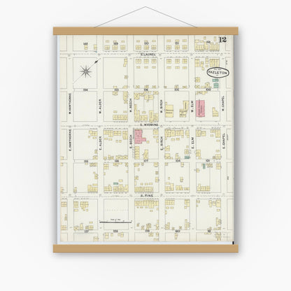 Old map wall art mockup — magnetic wood frame on white wall — Sanborn Fire Insurance Map from Hazleton, Luzerne County, Pennsylvania (1891), Sheet #0012