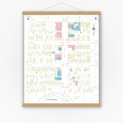 Old map wall art mockup — magnetic wood frame on white wall — Sanborn Fire Insurance Map from Spencer, Clay County, Iowa (1941), Sheet #0004
