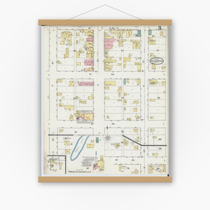 Old map wall art mockup — magnetic wood frame on white wall — Sanborn Fire Insurance Map from Alexandria, Douglas County, Minnesota (1892), Sheet #0003