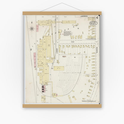 Old map wall art mockup — magnetic wood frame on white wall — Sanborn Fire Insurance Map from Wilcox, Elk County, Pennsylvania (1887), Sheet #0004