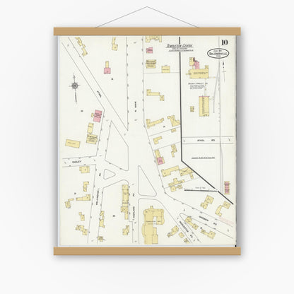 Old map wall art mockup — magnetic wood frame on white wall — Sanborn Fire Insurance Map from Baldwinville, Worcester County, Massachusetts (1912), Sheet #0010
