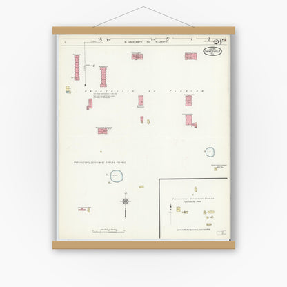 Old map wall art mockup — magnetic wood frame on white wall — Sanborn Fire Insurance Map from Gainesville, Alachua County, Florida (1913), Sheet #0026