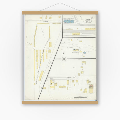 Old map wall art mockup — magnetic wood frame on white wall — Sanborn Fire Insurance Map from Bath, Steuben County, New York (1898), Sheet #0008