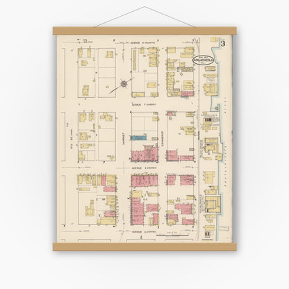 Old map wall art mockup — magnetic wood frame on white wall — Sanborn Fire Insurance Map from Apalachicola, Franklin County, Florida (1922), Sheet #0003