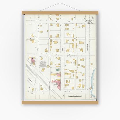 Old map wall art mockup — magnetic wood frame on white wall — Sanborn Fire Insurance Map from Genoa, Ottawa County, Ohio (1899), Sheet #0003