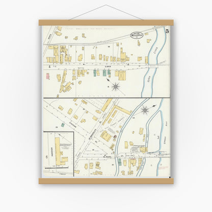 Old map wall art mockup — magnetic wood frame on white wall — Sanborn Fire Insurance Map from Wellsville, Allegany County, New York (1903), Sheet #0005