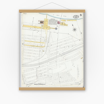 Old map wall art mockup — magnetic wood frame on white wall — Sanborn Fire Insurance Map from Cloquet, Carlton County, Minnesota (1905), Sheet #0005