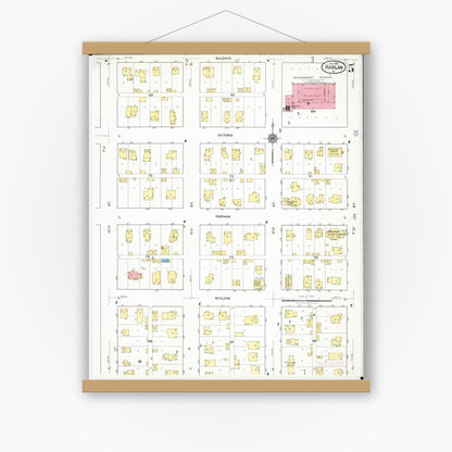 Old map wall art mockup — magnetic wood frame on white wall — Sanborn Fire Insurance Map from Harlan, Shelby County, Iowa (1918), Sheet #0005