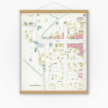 Old map wall art mockup — magnetic wood frame on white wall — Sanborn Fire Insurance Map from Mount Carroll, Carroll County, Illinois (1904), Sheet #0002