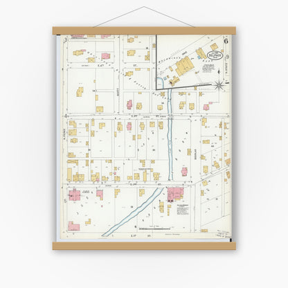 Old map wall art mockup — magnetic wood frame on white wall — Sanborn Fire Insurance Map from Delphos, Van Wert And Allen Counties, Ohio (1899), Sheet #0006