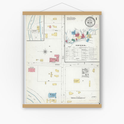Old map wall art mockup — magnetic wood frame on white wall — Sanborn Fire Insurance Map from Dalton, Berkshire County, Massachusetts (1905) - Complete Map Set