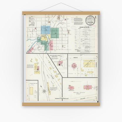 Old map wall art mockup — magnetic wood frame on white wall — Sanborn Fire Insurance Map from Beaver Dam, Dodge County, Wisconsin (1897), Sheet #0001