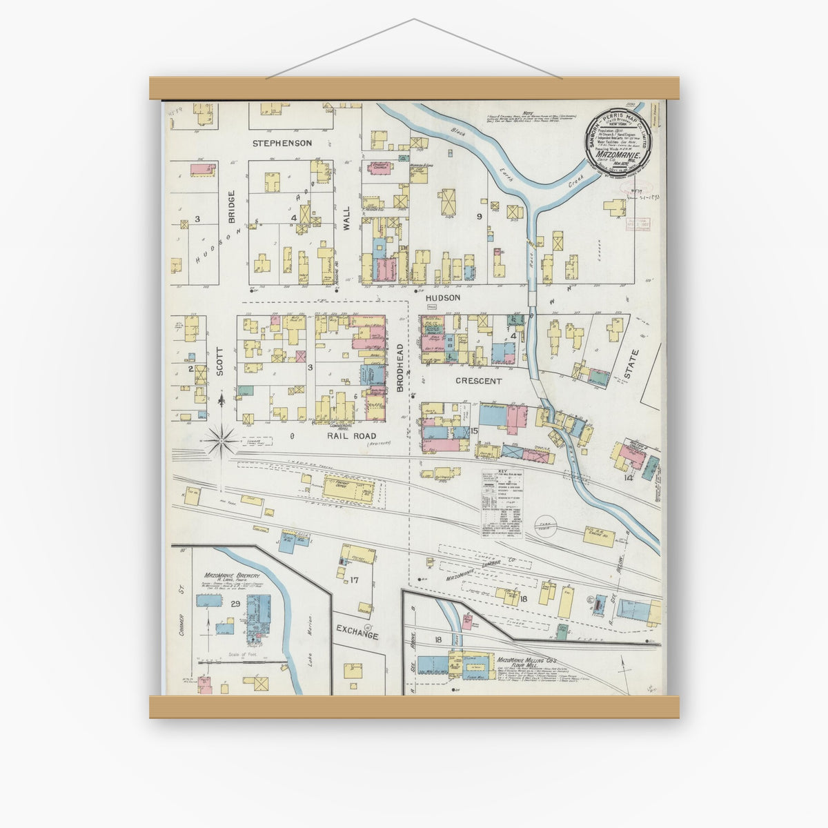 Old map wall art mockup — magnetic wood frame on white wall — Sanborn Fire Insurance Map from Mazomanie, Dane County, Wisconsin (1892), Sheet #0001