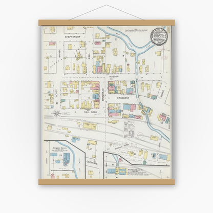 Old map wall art mockup — magnetic wood frame on white wall — Sanborn Fire Insurance Map from Mazomanie, Dane County, Wisconsin (1892), Sheet #0001