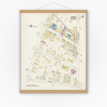 Old map wall art mockup — magnetic wood frame on white wall — Sanborn Fire Insurance Map from Melrose, Middlesex County, Massachusetts (1915), Sheet #0006