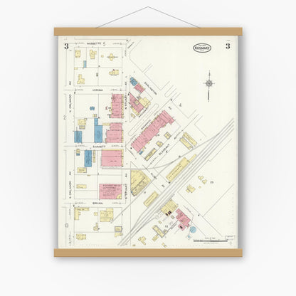 Old map wall art mockup — magnetic wood frame on white wall — Sanborn Fire Insurance Map from Kissimmee, Osceola County, Florida (1926), Sheet #0003