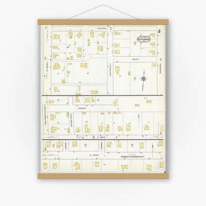 Old map wall art mockup — magnetic wood frame on white wall — Sanborn Fire Insurance Map from Whitesboro, Grayson County, Texas (1915), Sheet #0004
