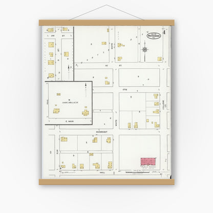 Old map wall art mockup — magnetic wood frame on white wall — Sanborn Fire Insurance Map from Whitesboro, Grayson County, Texas (1921), Sheet #0004