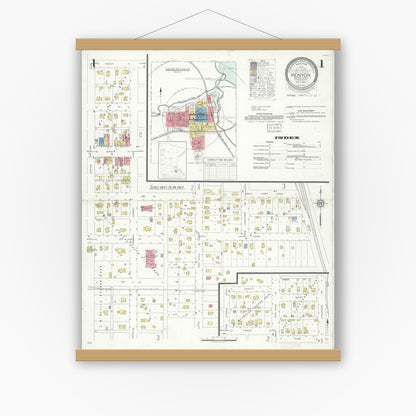 Old map wall art mockup — magnetic wood frame on white wall — Sanborn Fire Insurance Map from Kenyon, Goodhue County, Minnesota (1933) - Complete Map Set