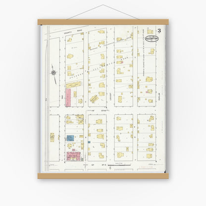 Old map wall art mockup — magnetic wood frame on white wall — Sanborn Fire Insurance Map from Assumption, Christian County, Illinois (1916), Sheet #0003
