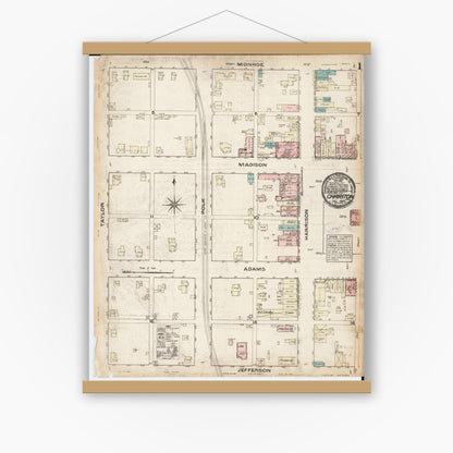 Old map wall art mockup — magnetic wood frame on white wall — Sanborn Fire Insurance Map from Chariton, Lucas County, Iowa (1883) â€” Complete Set